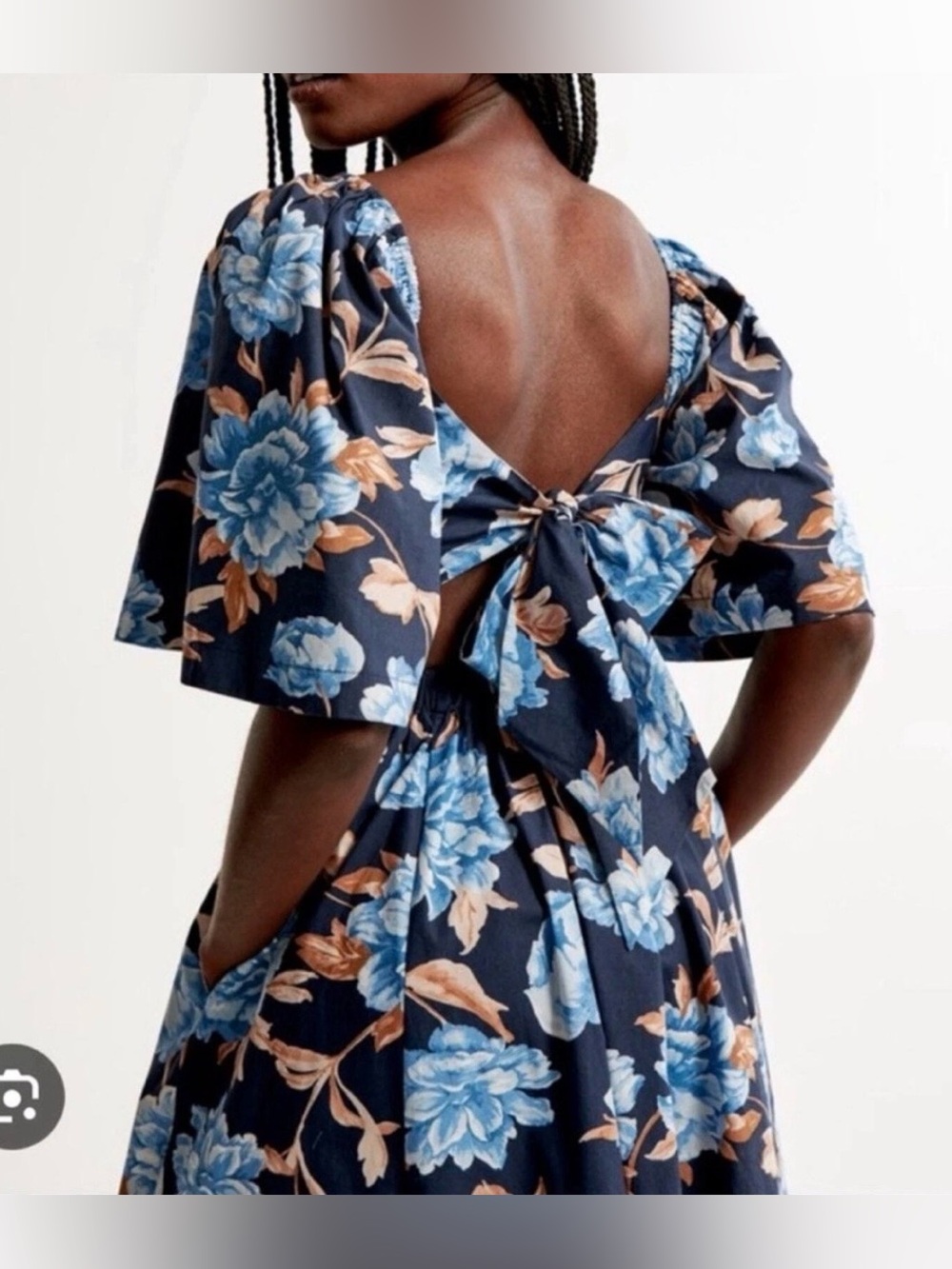 Abercrombie & Fitch Navy Blue Floral Midi Dress - Picture 2 of 10